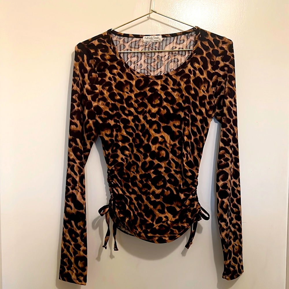 Long Sleeve Ribbed Cheetah Blouse